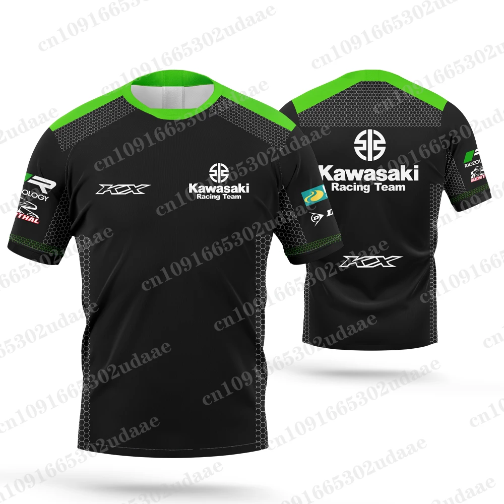 NEW 2024 Kawasaki Men\'s and Women\'s Racing Team T-shirts 3D printed short sleeved shirts, motorcycle sportswear, children\'s tops