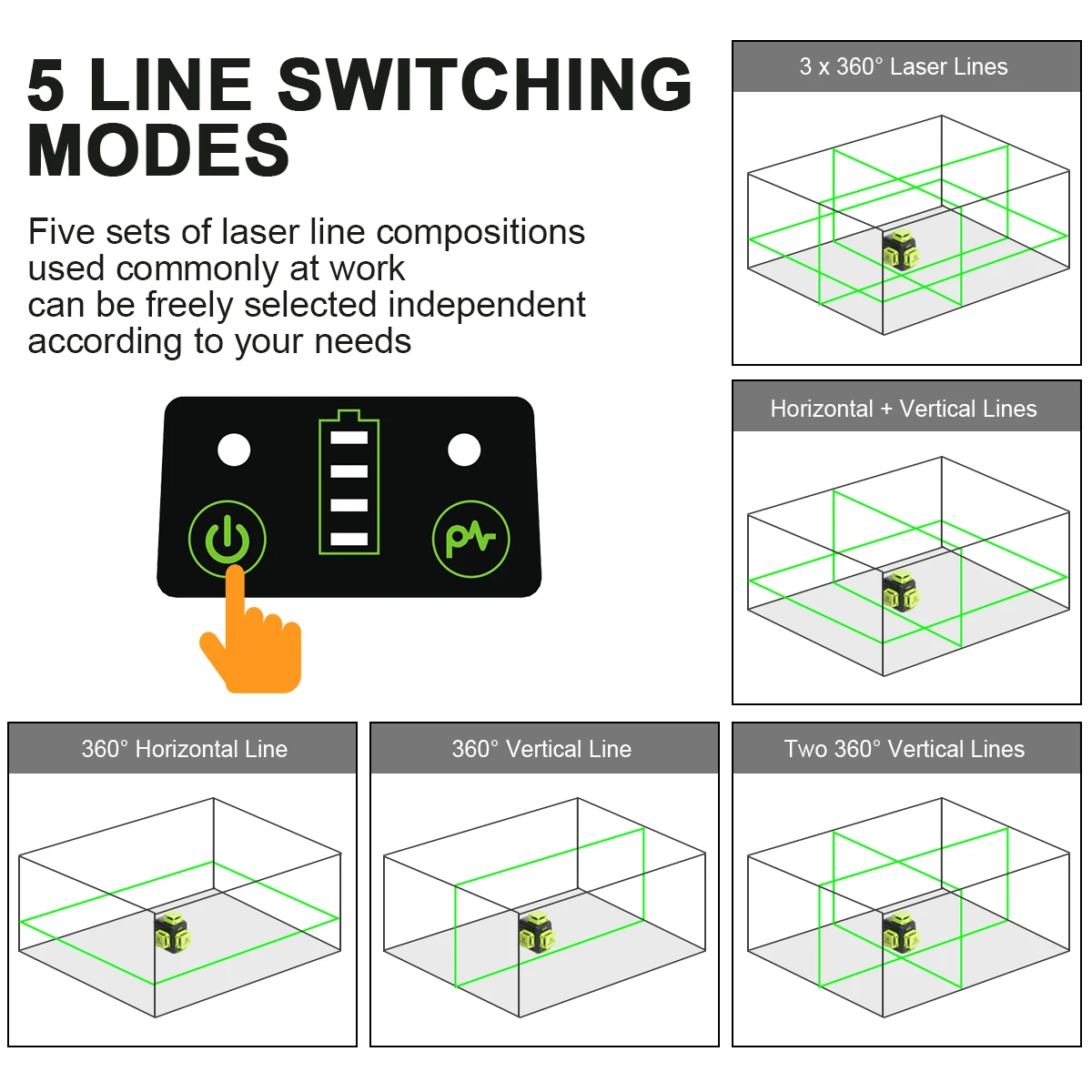 Huepar 12 linhas de nível laser 3d com tripé 1.2 e telêmetro laser feixe verde auto-nivelamento linha cruzada conjunto de ferramentas de nível laser