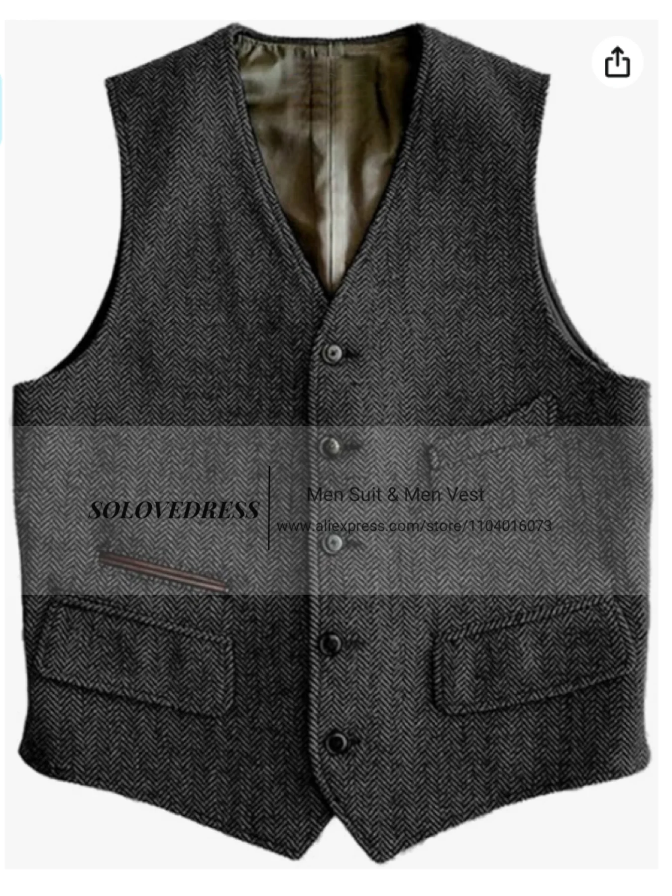 Men's Vest Slim Fit Suits Vest Herringbone Tweed Notch Lapel Wool Business Casual Waistcoat Grossmen For Wedding