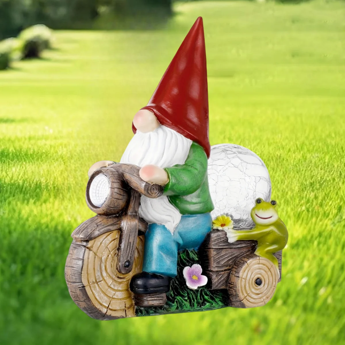 Outdoor Garden Gnome Statue Light, Outdoor garden solar gnome cycling glass ball light ornament, Courtyard solar powered dwarf cycling statue light, Garden Light Decor for Lawn Ornaments