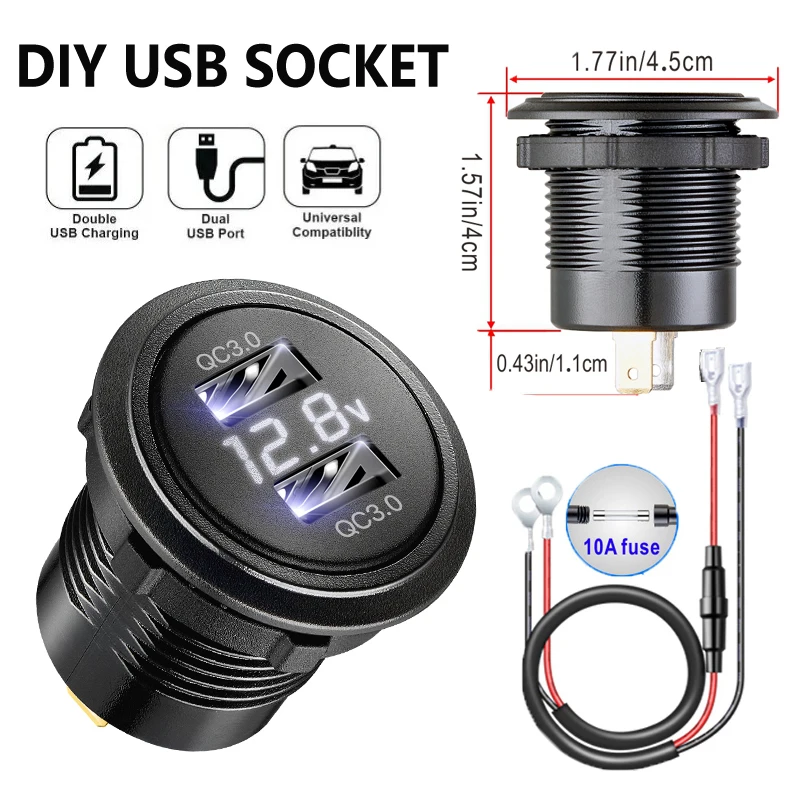 

12v 24v usb outlet 3.0 socket car usb charging adapter for Car Truck Motorcycle boat marine