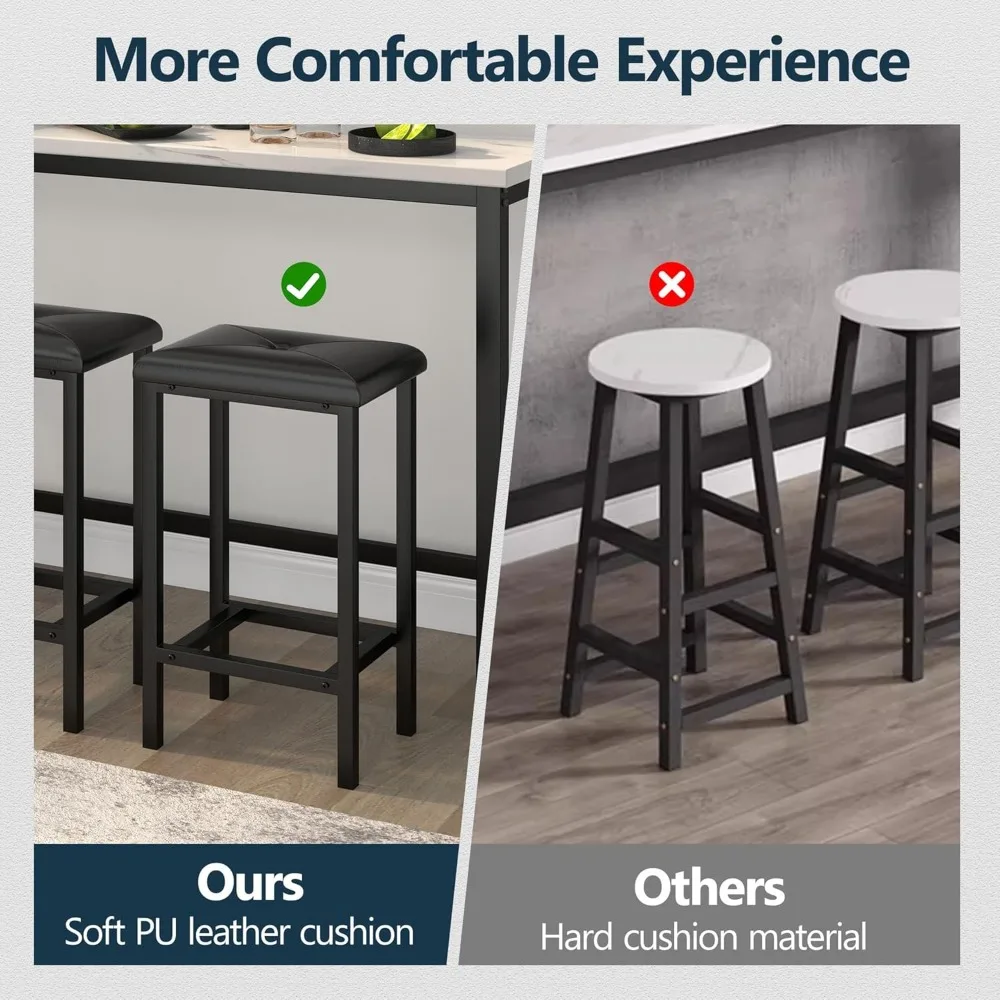 طقم طاولة وكراسي بار مكون من 4 قطع مع 3 مقاعد بار منجدة من البولي يوريثان، سطح طاولة من الرخام الصناعي 60.2، علامة تبويب حديثة لارتفاع العداد #4