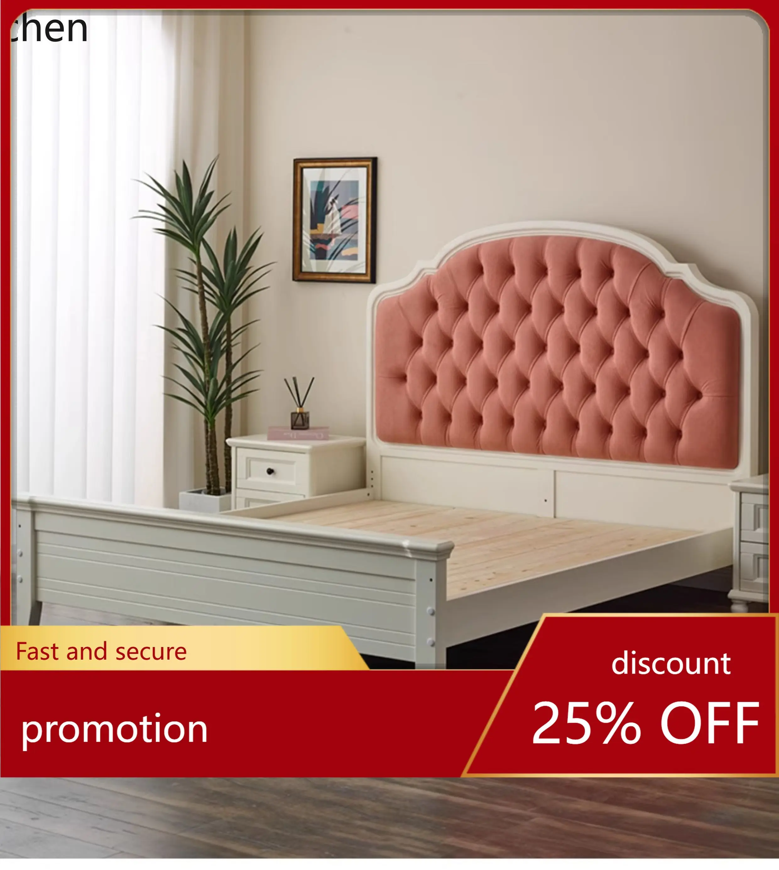 

HXL Solid Wood Bed Pastoral 1.8m Upholstered Bed Double Master Bedroom Bed