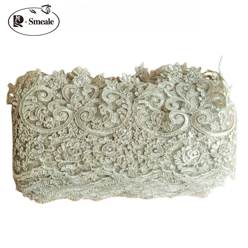 Polyester-Pailletten-Spitzenbesatz, Randlinie, DIY-Hochzeitskleid, Heimdekorationszubehör, 5 Yards/Lot, Breite 19,5 cm – Detail 4