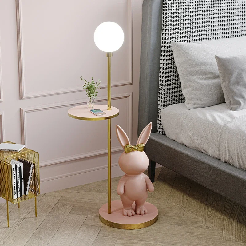 Modern Floor Lamp Nordic Standing Lamp with Round Table Art Decor Resin Floor Light for Children's Room Bedroom Study Night Lamp