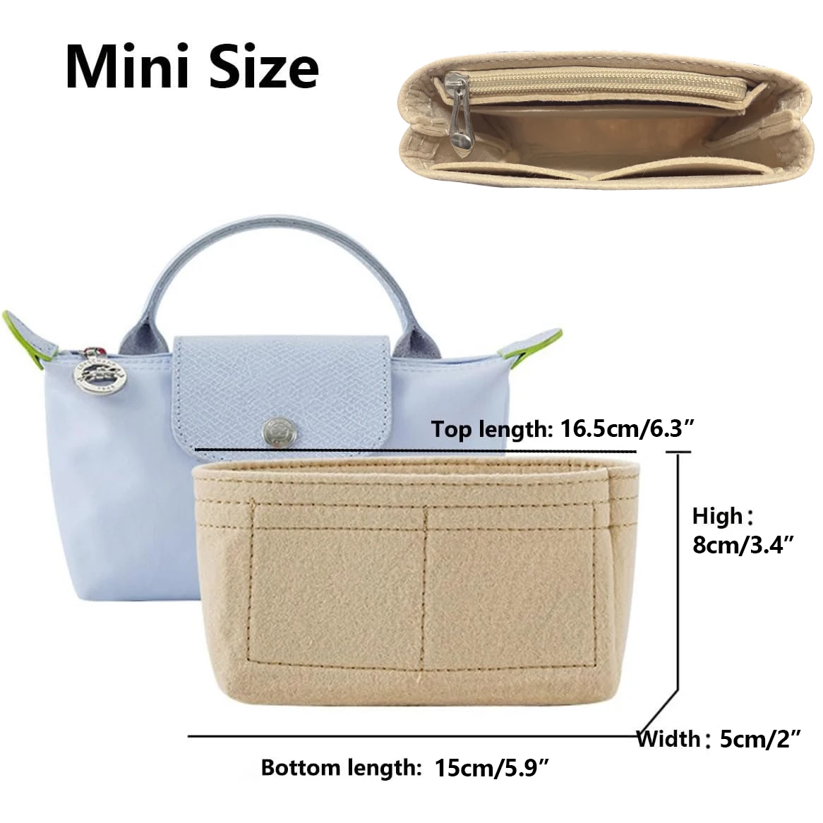 Bag Organizer for Longchamp Mini Le Pliage,  Fit Small Tote Bag Storage & Finishing Liner Handbags Insert Organizer Suitable