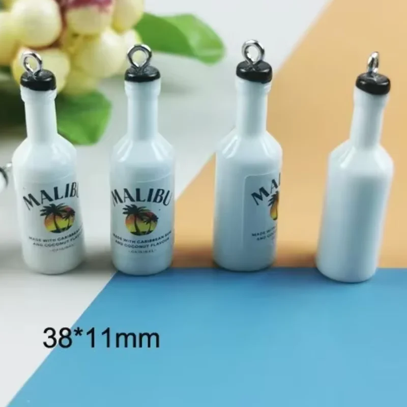 10Pcs Kawaii 3D Malibu Bottle Resin Charms, Cute Coconut Rum Drink Pendants for DIY Earrings Keychain Jewelry Crafts view 2