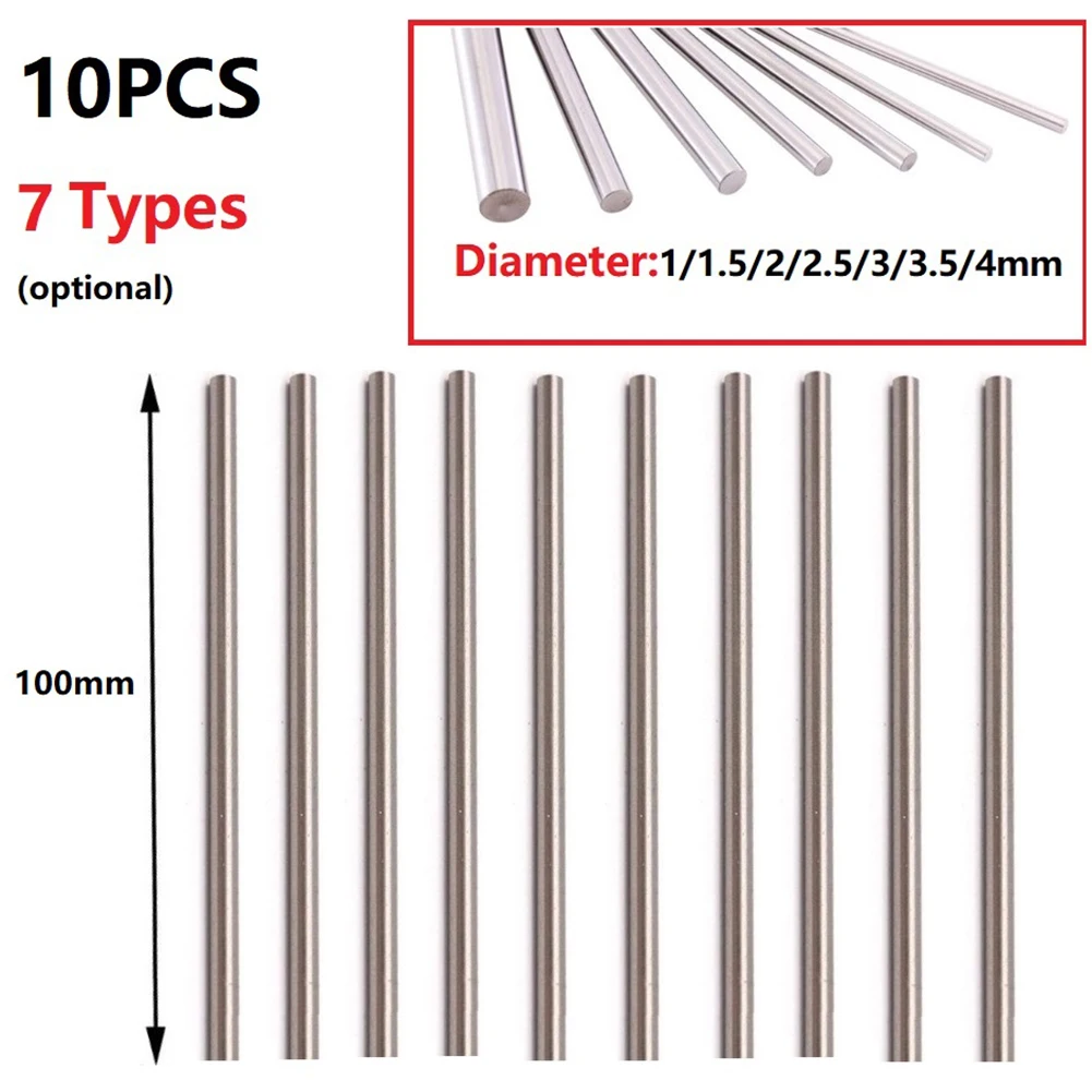 10pcs Straight Shank Metric Round Rod 100mm Lenth Carbide High Speed Steel Rod Lathe Tool 1/1.5/2/2.5/3/3.5/4mm Diameter