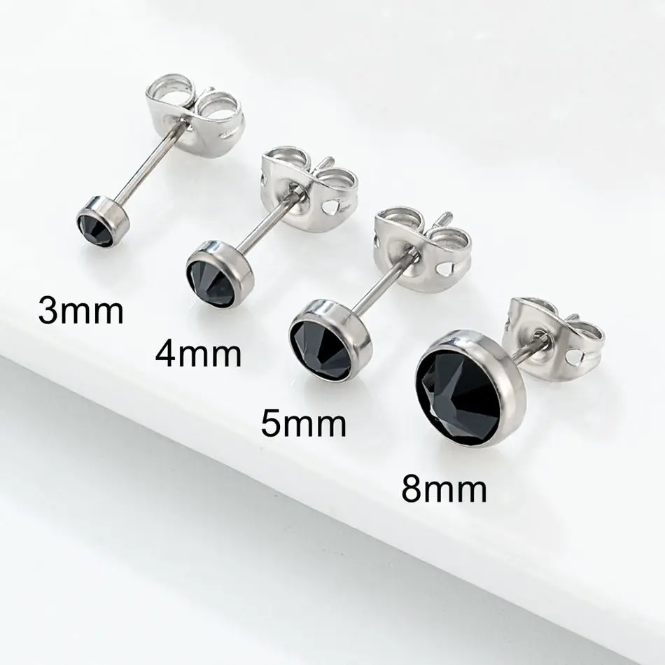 Hypoallergenic Black CZ Earrings for Man Women G23 Titanium Get Crystal Stud Earrings 3mm 4mm 5mm 8mm Stone Stone Earings aretes - view 4