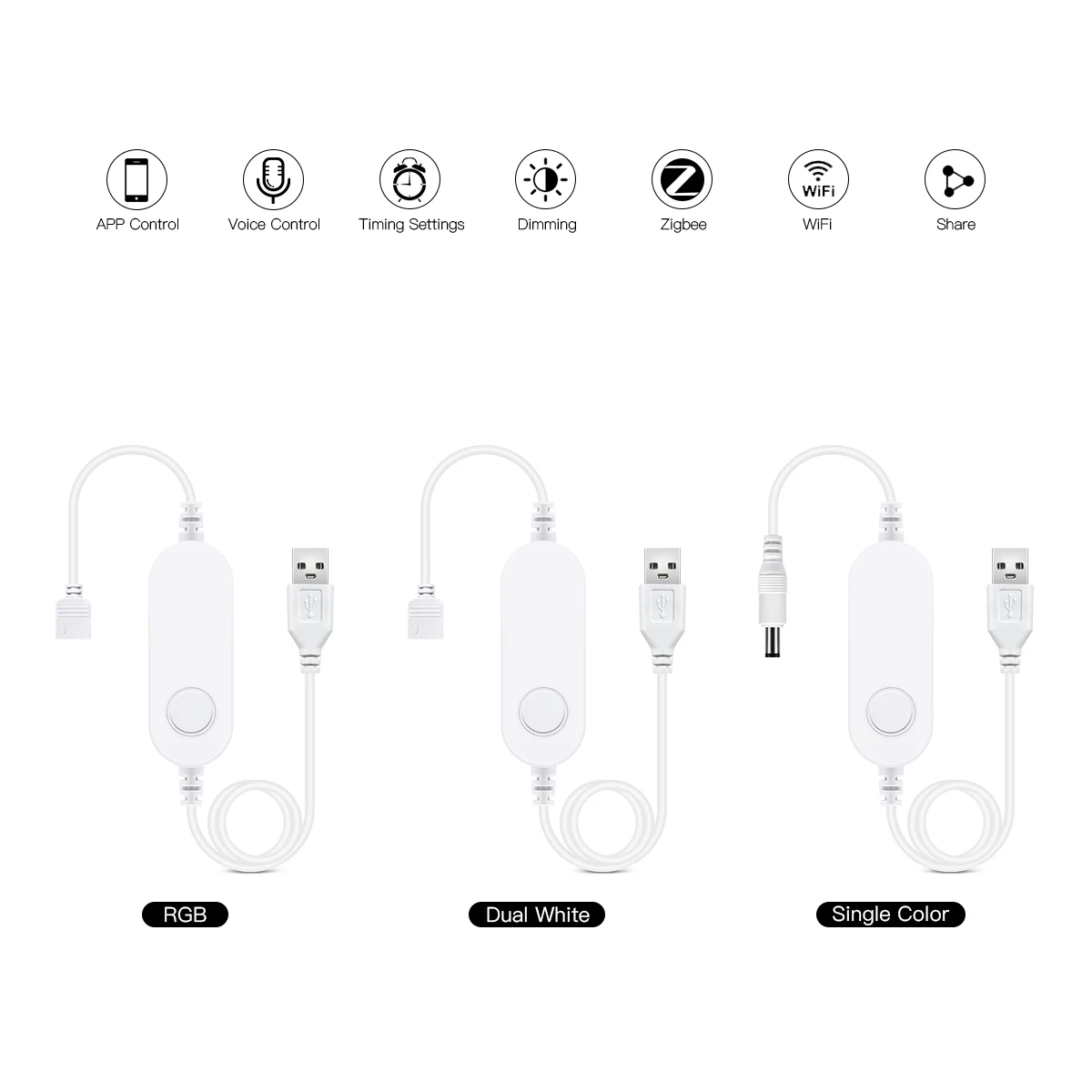 Zigbee Smart Switch USB Cable Power RGB/ Single Color LED Light Button Switch Work With Tuya Smart Life Alexa Google Home