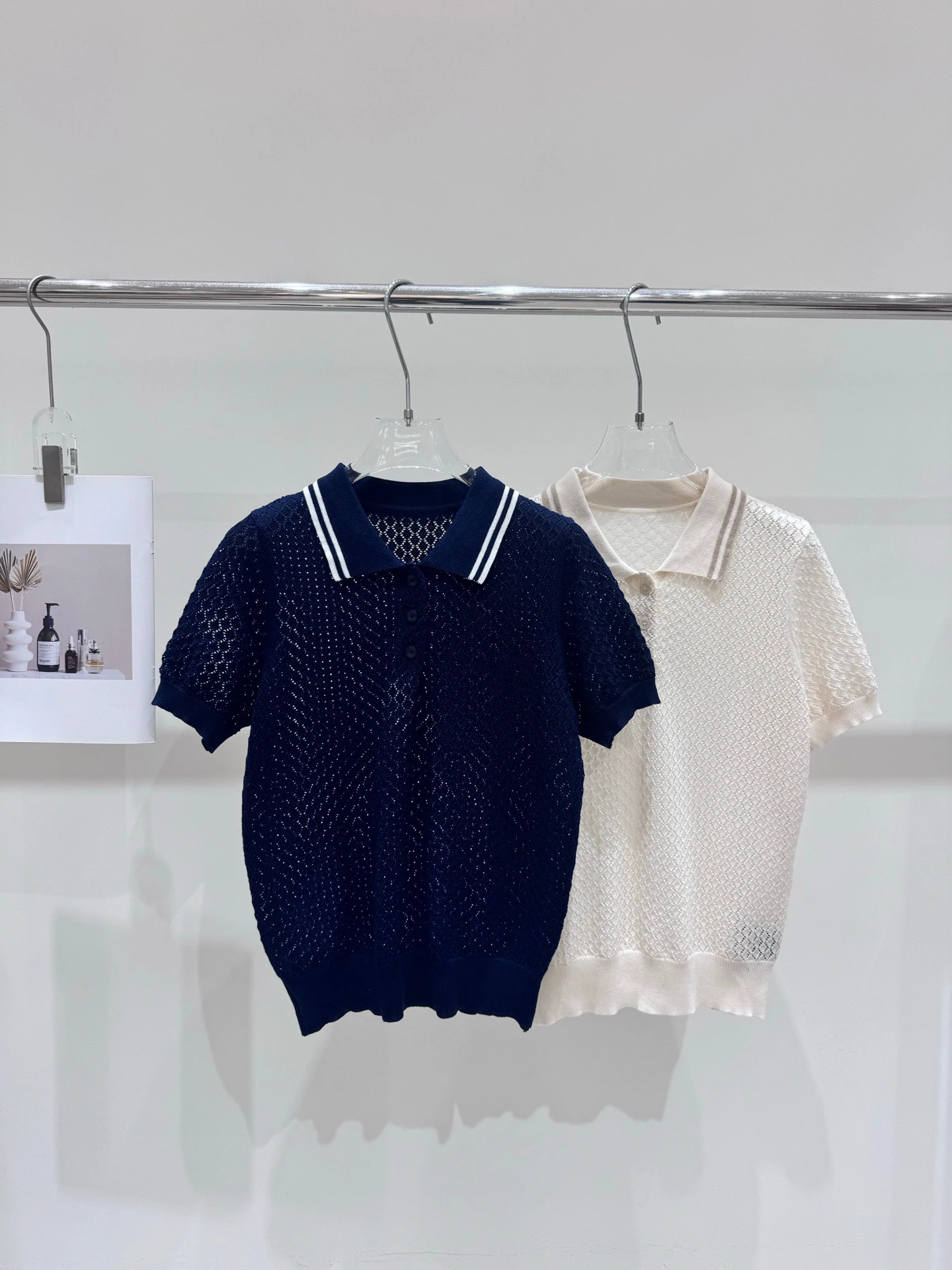 

VIBE Preppy Style Short Sleeve Neck Knitted Top Women's Color Block Hollow out Versatile Anti-Aging Summer New Arrival