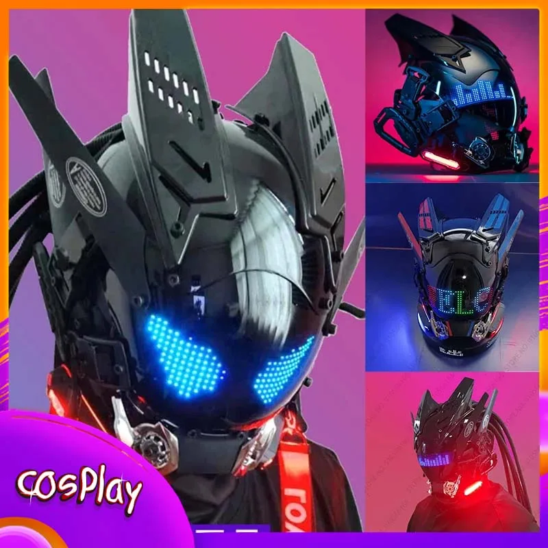 Cyberpop Punk Mask Light Up Rolling Subtitles Screen Mask Cos Mech Technology Sense Mobile Phone Control Helmet Role Play Gift