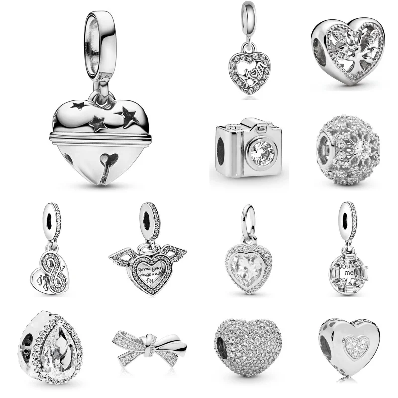 New 925 Silver Plated Diamond Love Small Bell Beads For Pandora Charm Necklace Bracelet Keychain DIY Fine Women Jewelry Gifts