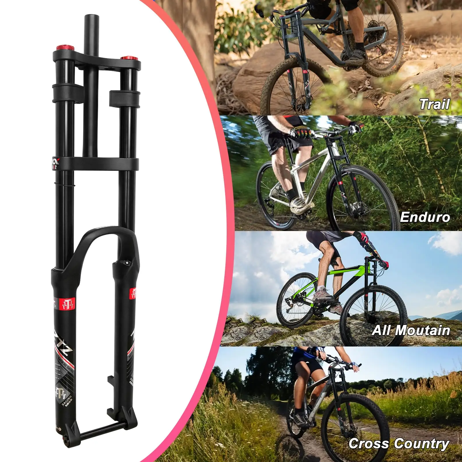 27.5/29 Inch Boost MTB Air Suspension Fork, 180mm Travel Downhill Front Fork with 15x110mm Thru Axle, 34mm Stanchions, Rebound Adjustment, 1-1/8 Straight Steerer for AM FR DH Bike