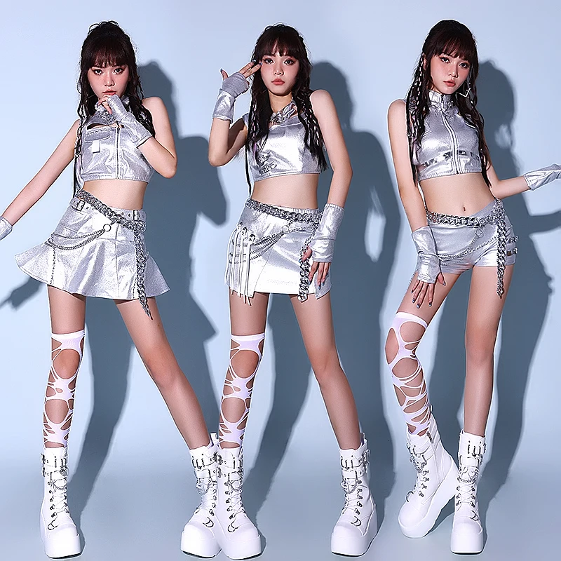 

Sexy Jazz Dance Outfit Set for Women's Group Performances Silver Stage Costume Kpop Dancewear Chinese Manufacturer 2024 Summer