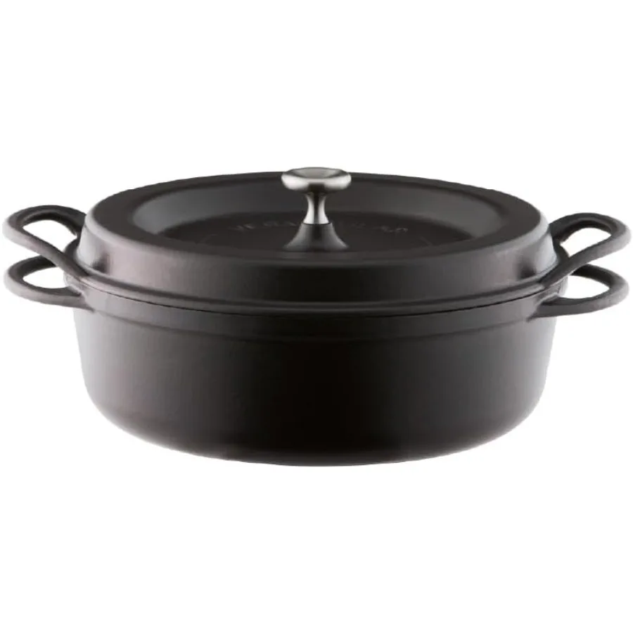 

26cm Shallow NonToxic Enameled Cast Iron Pot for Stovetop and Oven Cooking InductionCompatible with Matte Black Finish Ideal fo