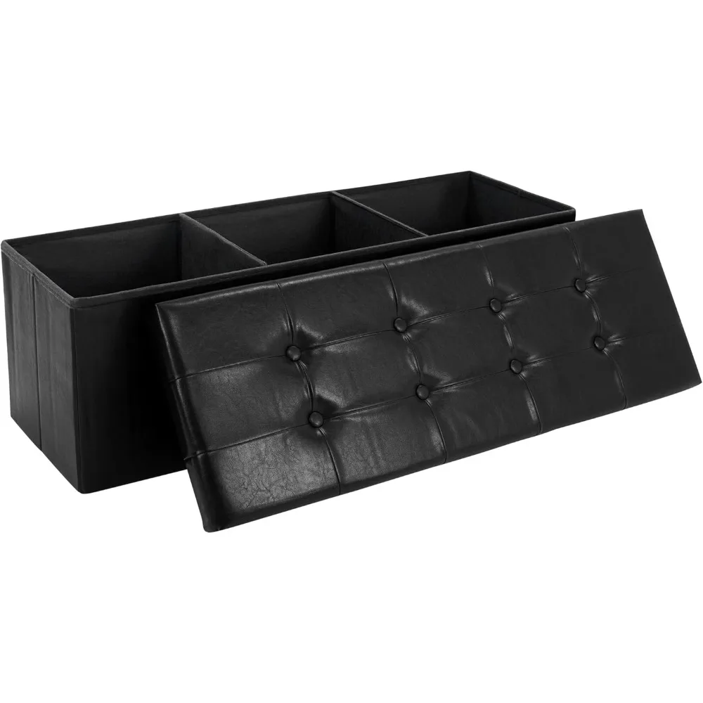 

43 Inches Folding Storage Ottoman Bench, PU Leather Storage Chest, Footrest Padded Seat for Bedroom and Hallway, Holds up to 660