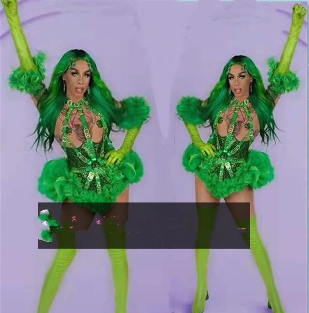 Bar GOGO green forest costume fluorescent green forest elf theme party costume