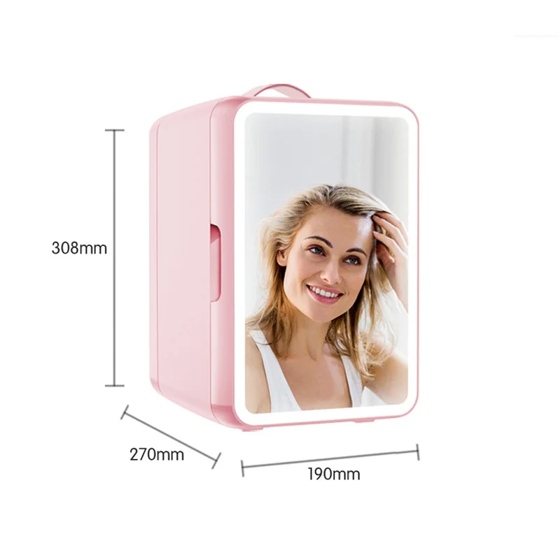 Mini geladeira elétrica com luz led espelho 6l beleza maquiagem geladeira tela sensível ao toque portátil geladeira cosmética 220v 28w