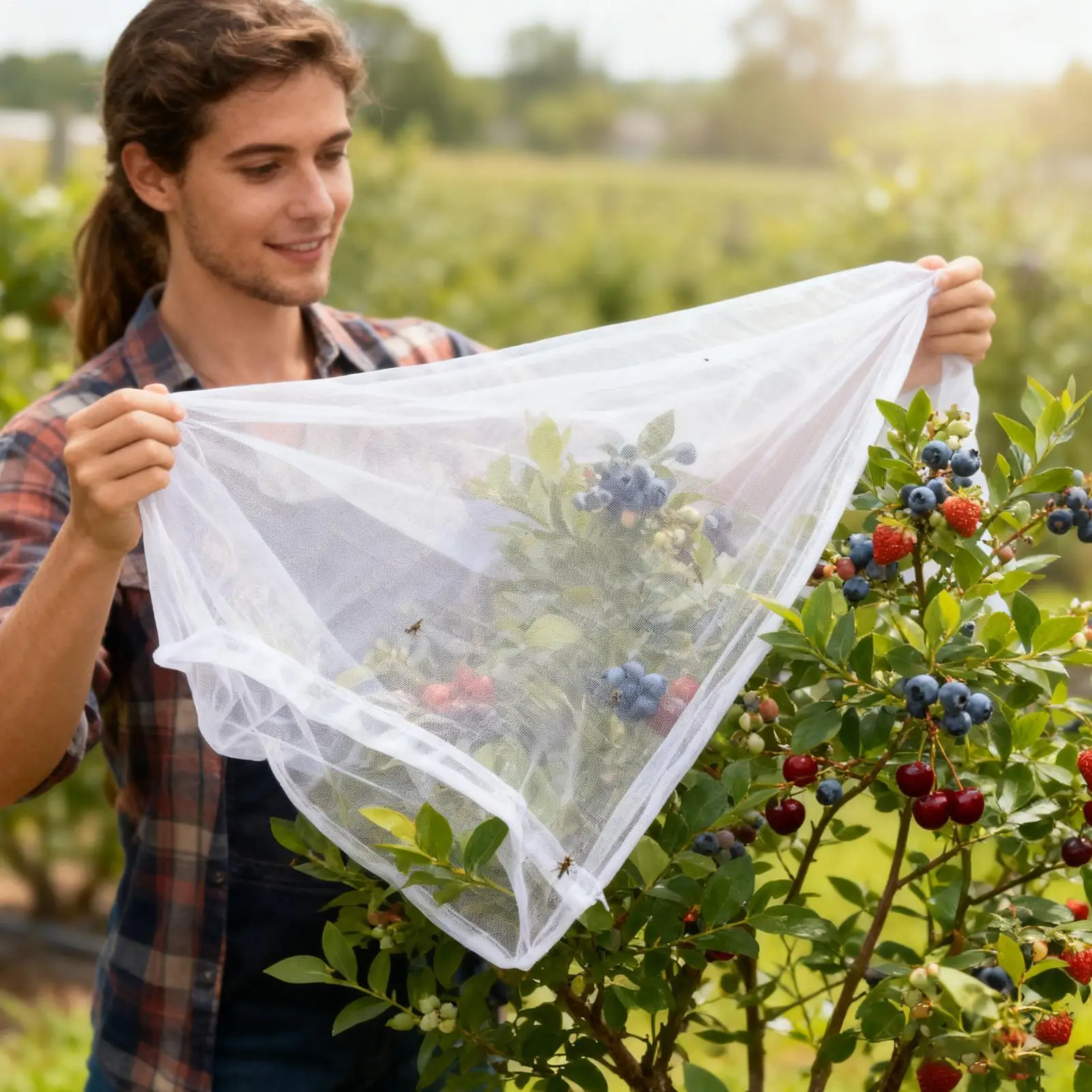 

Bird Netting For Garden 2 Pieces Plant Mesh Barrier With Drawstring And Zipper High-Density Plants Protector For Greenhouse Crop