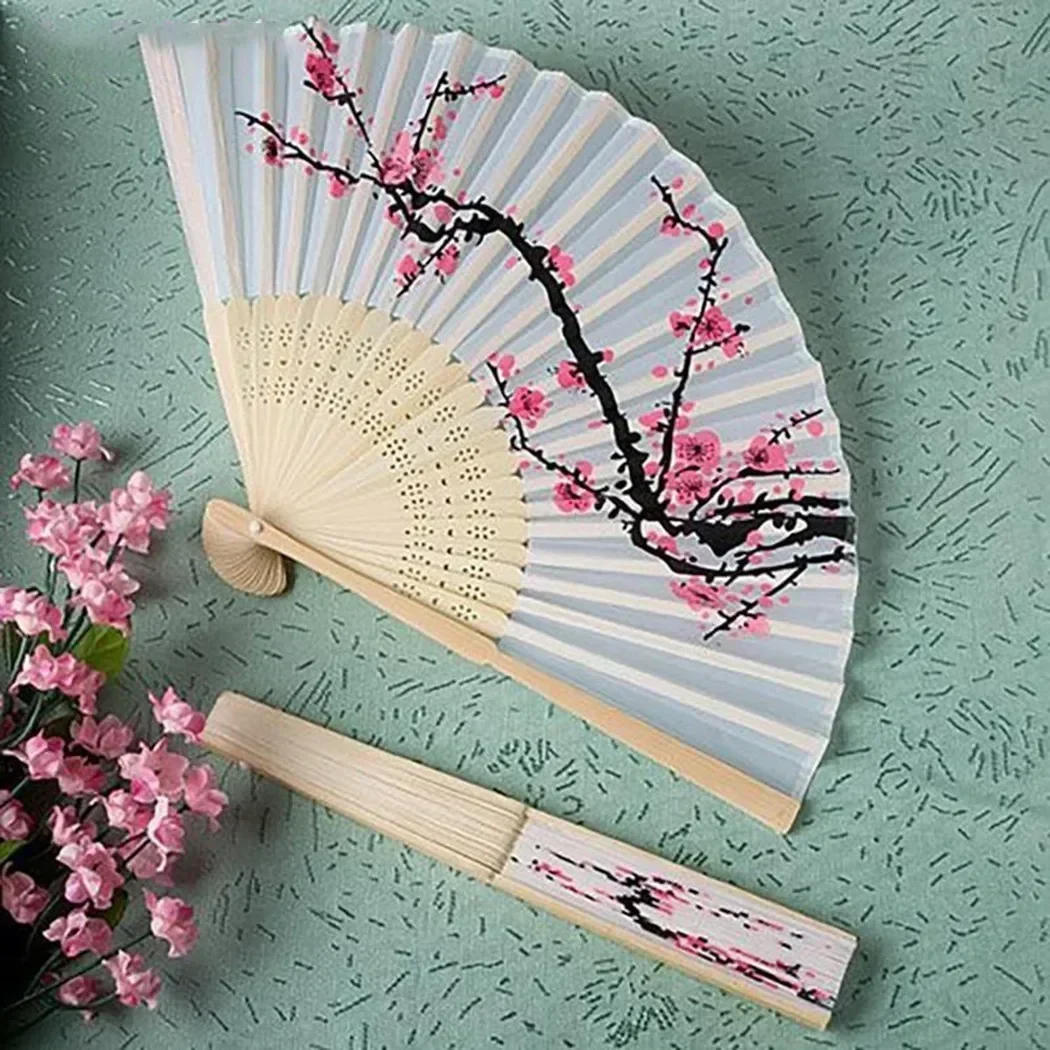 Cherry Blossom Fans Asian Wedding Favor Gift Party Reception Delicate Folding Japanese Style Fan Summer Decoration Bamboo 21cm
