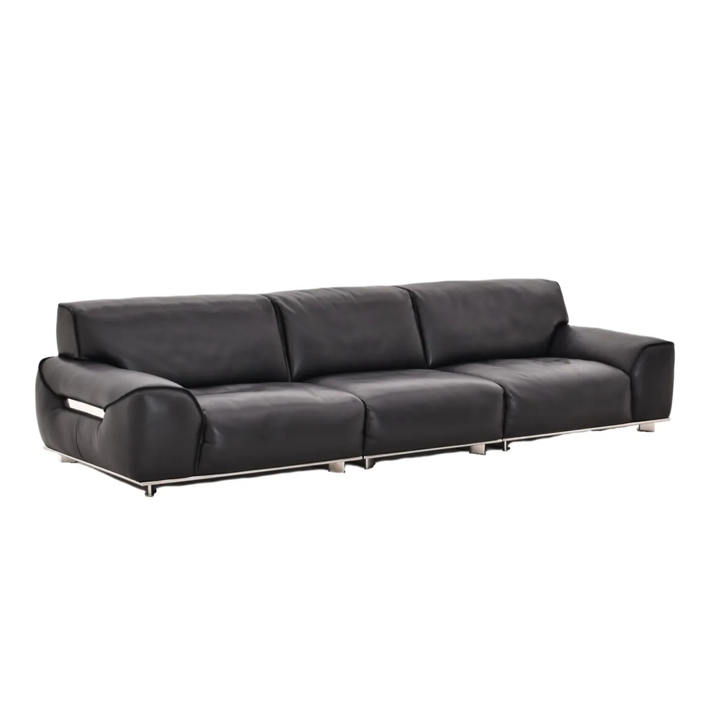 

Sofa leather living room straight row black first layer cowhide art sofa