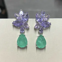 Bilincolor Cute Purple and Green Cute Dangling Drop Earring for Women Jewelry