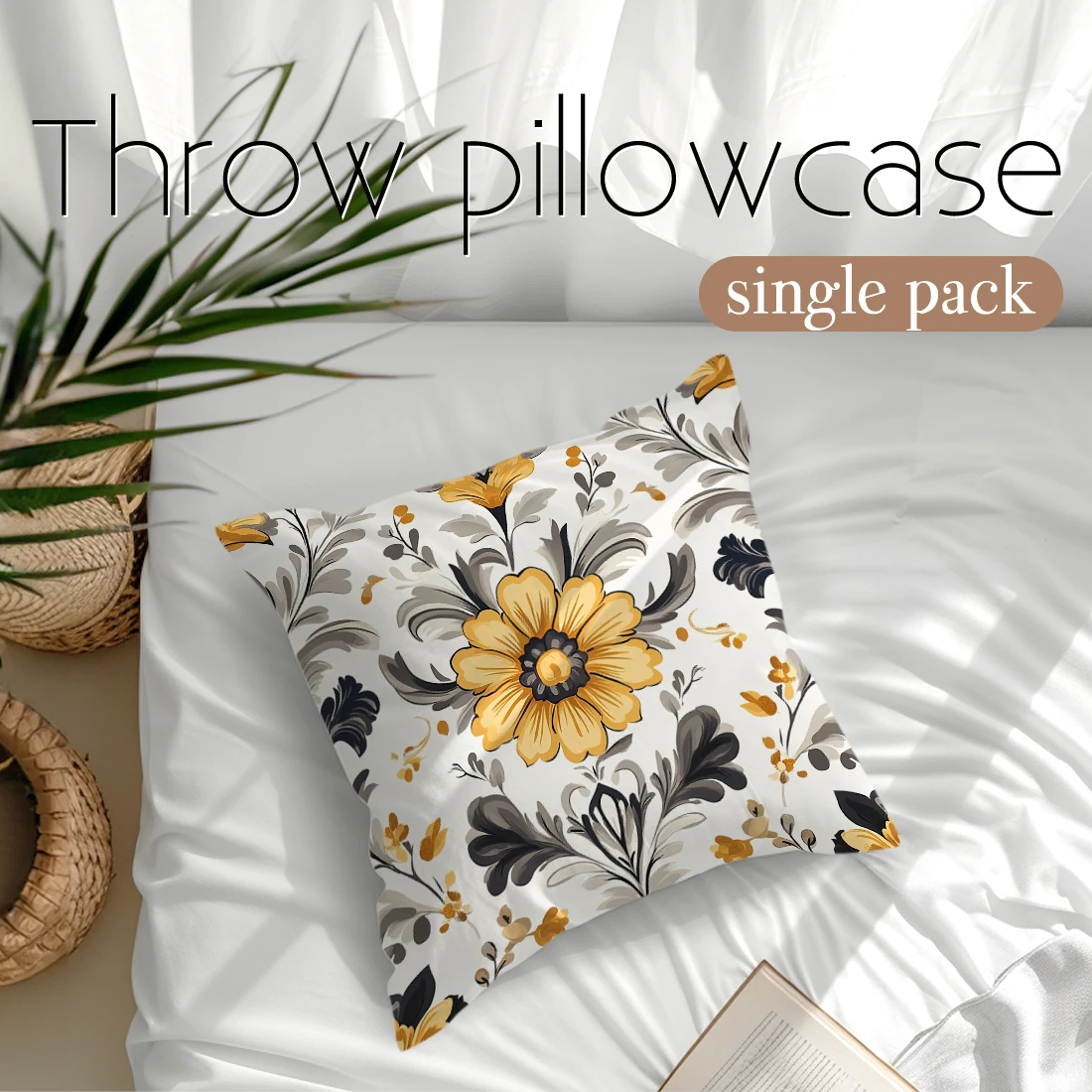 

1 шт., наволочка с богемными цветами, квадратная наволочка для спальни, чехлы на молнии, мягкий домашний удобный декор 45x45 см