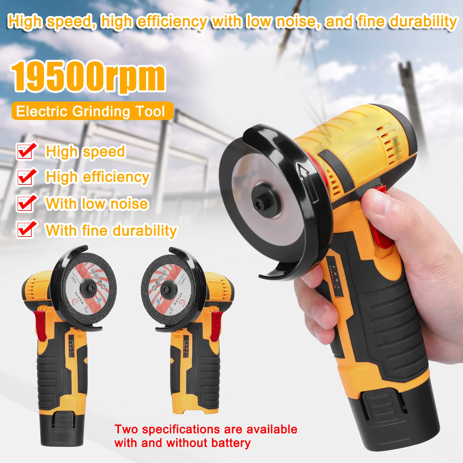 12V Cordless Electric Angle Grinder 800W 19500rpm Lithium Battery Mini Polishing Grinding Machine Diamond Cutting Power Grinder