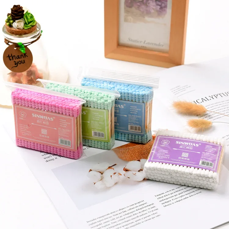 50PC Multifunction Disinfected Stick Make Up Wood Iodine Disposable Medical Double Cotton Swab Portable Bar