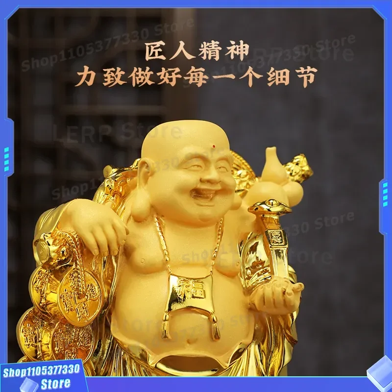 Gold Sand Maitreya Buddha Statue Big Belly Smiling Figure Feng Shui Lucky Ornament Velvet Craft for Office Desk New Home