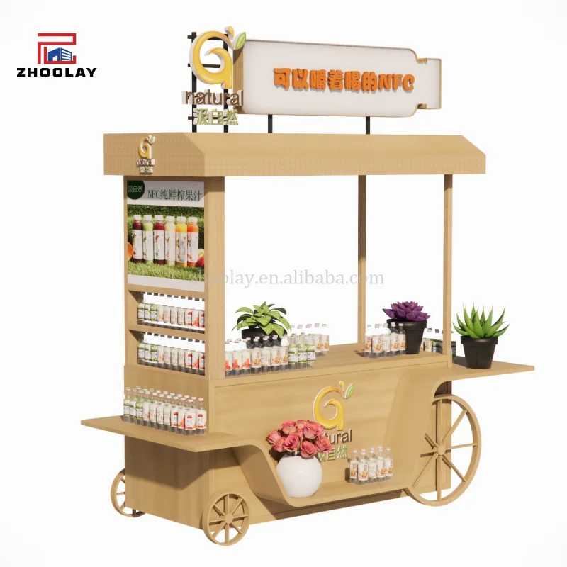 custom.Food Cart Food With Wheel Mobile Drinks Coffee & Milk Tea Bar on Street Stall Shop Stand Portable