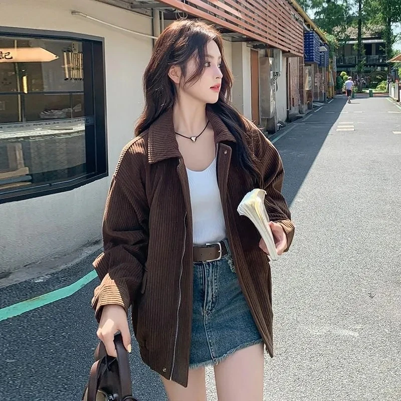 Coffee Lapel Coat Women's Spring Autumn 2026 New Jacket Korean Lazy Loose Outerwear Casual Joker Overwear Explosion Ladies Tops