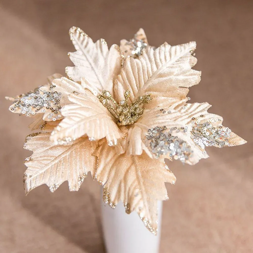 Paillettes Fiore di Natale Flanella Plastica fatta a mano 1PC 25 cm Panno per la decorazione Alberi di Natale per creare un'atmosfera natalizia