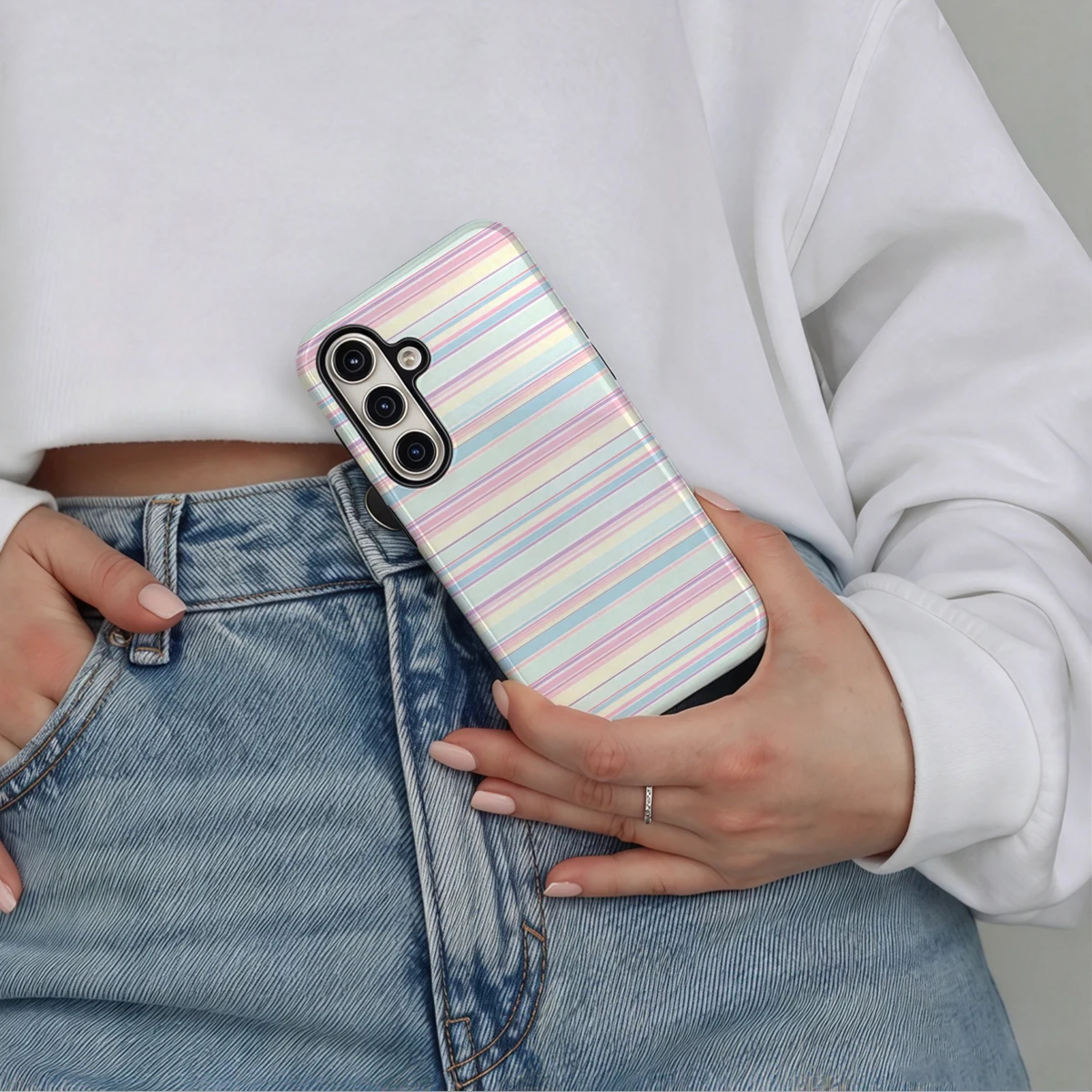 Pastel Multi Stripes Phone Case For Samsung Galaxy S26 S25 Ultra S24 S23 Plus Hard Shock‑Absorption 2-in-1Protective Cover