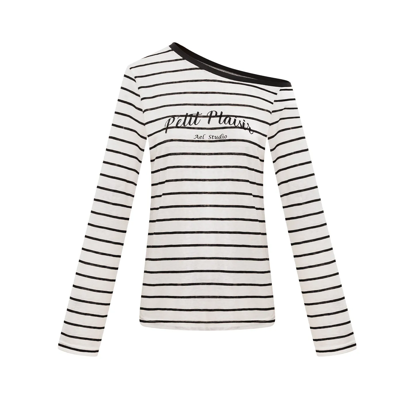 AEL Original Seaside Vacation Schräg Geschnittenes Gestreiftes Langarm-T-Shirt für Damen, Sommer 2026 Neu, Dünne Tencel-Bluse – Detail 7