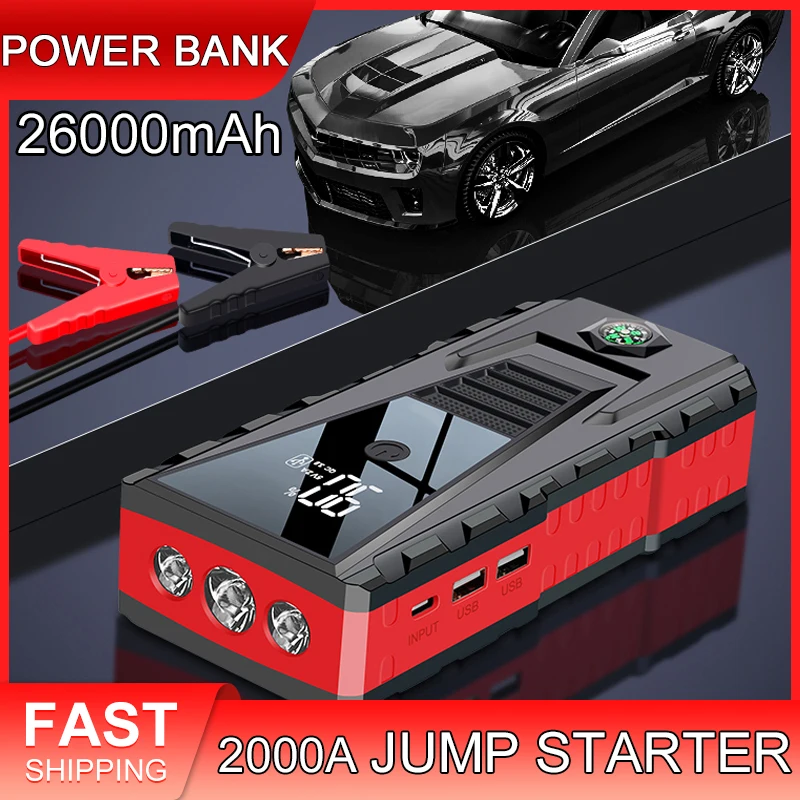 

26000mAh Car Jump Starter Power Bank 12V Portable Car Battery Booster Charger Booster Emergency Start Device Lighting