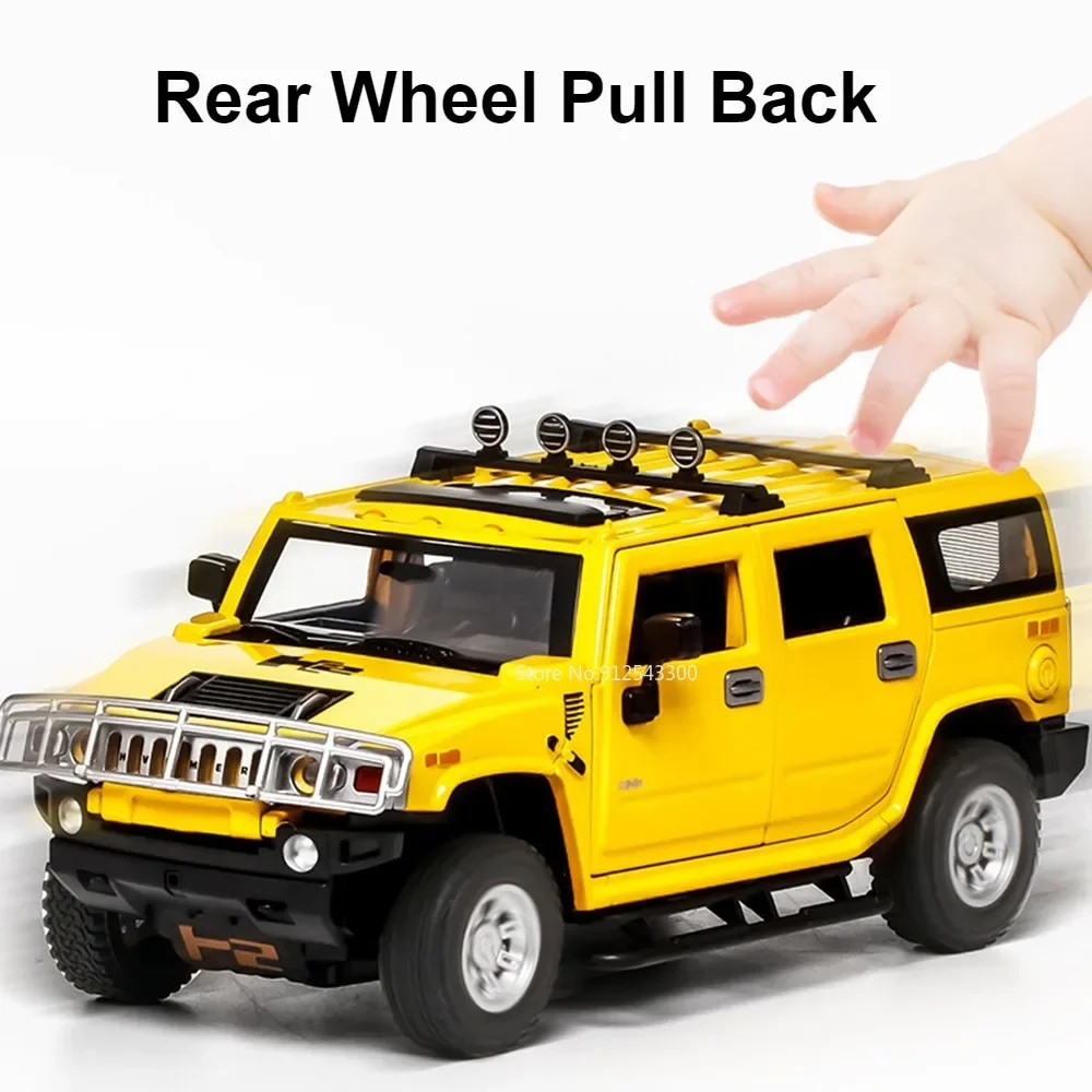 1:24 Hummer H2 Auto Modell Spielzeug Zurückziehen Stimme Licht Simulation Geländewagen Jungen Spielzeug Modelle Metall Druckguss ornamente Geschenke