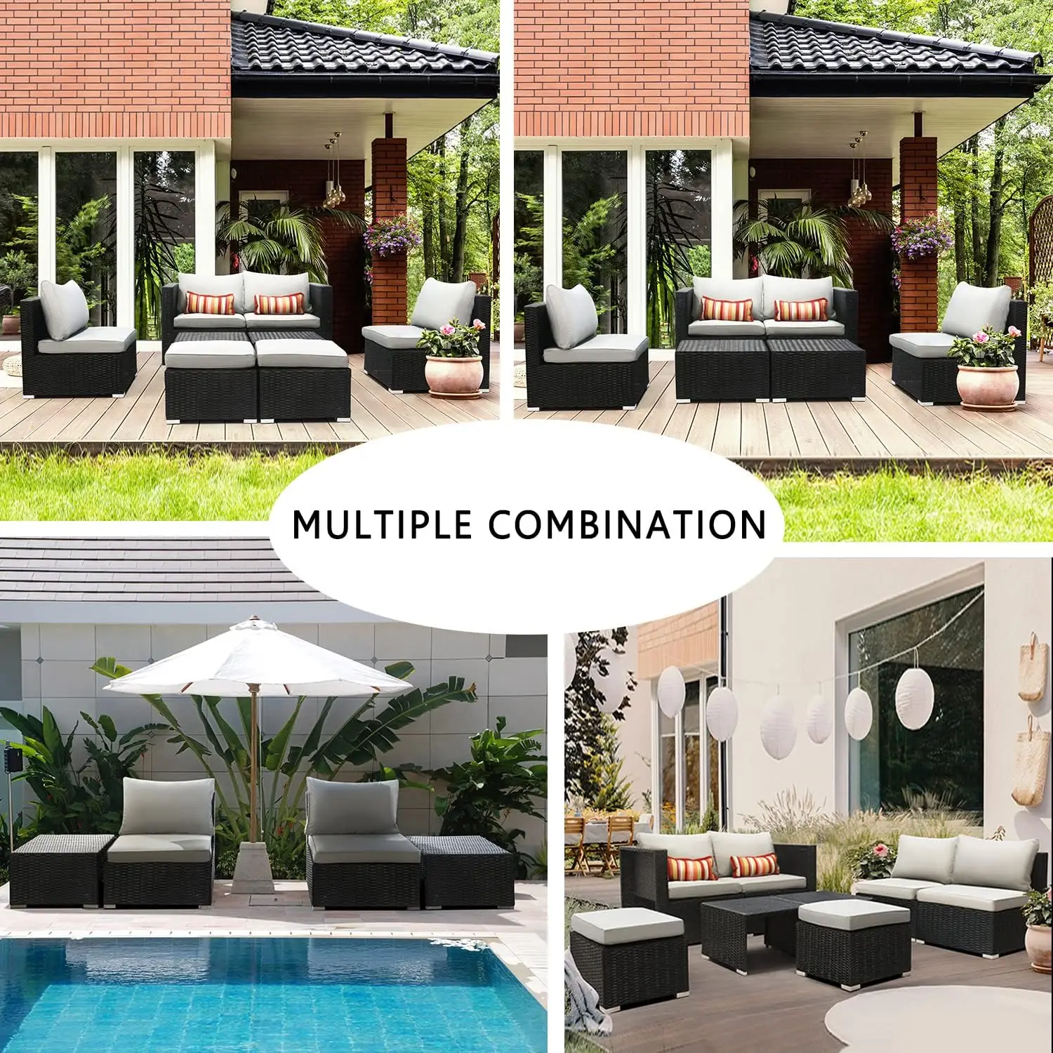 8 PCS Fully Assembled Patio Furniture Sets Outdoor Sectional Sofa Furniture Outside Couch Conversation Sets with Coffee Table