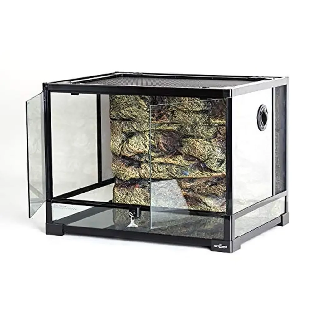 Large Reptile Glass Terrarium Tank 34 Gallon with Foam Backgrounds Double Hinge Door Ventilation Reptile Terrarium Kit Natural