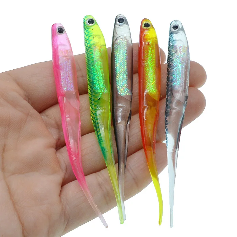 Fishing Lure 3D Rainbow Fish Soft Bait Inner Aluminium Foil 3g/10cm Worm Artificial Lures  5 Pieces/Bag