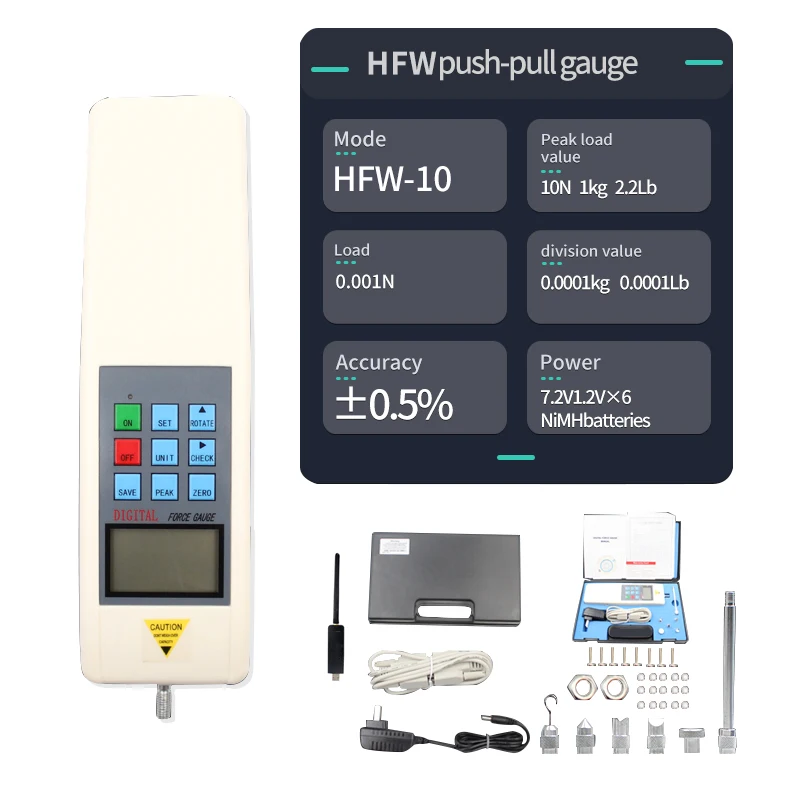 ALIYIQI HFW-10N  Wireless Digital Push-Pull Force Gauge Connect To Computer Dynamometer Pressure Force Meter Digital Force Gauge