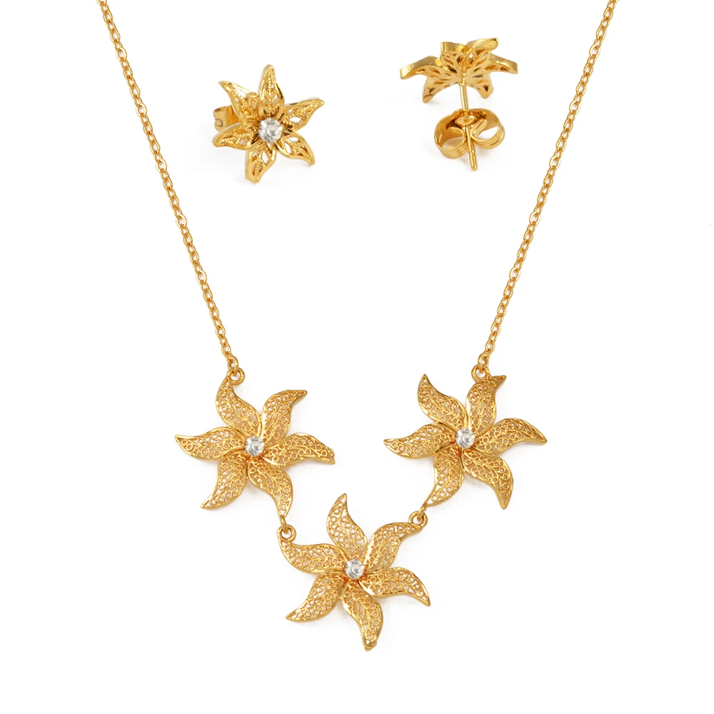 Women's African Flower Necklaces Earrings Set