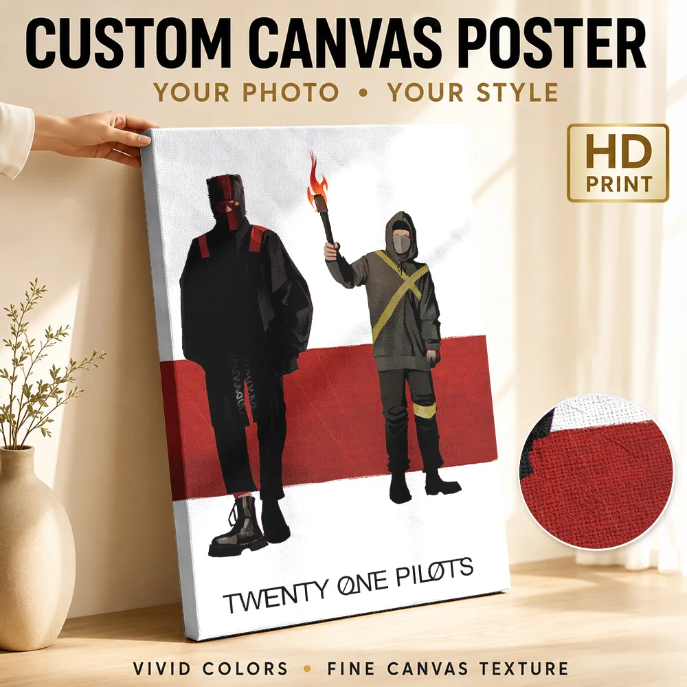 Twenty One Pilots Portrait Canvas Poster Personalized Photo Illustrated Wall Art For Home Listening Lounge, Concert Fan Gift