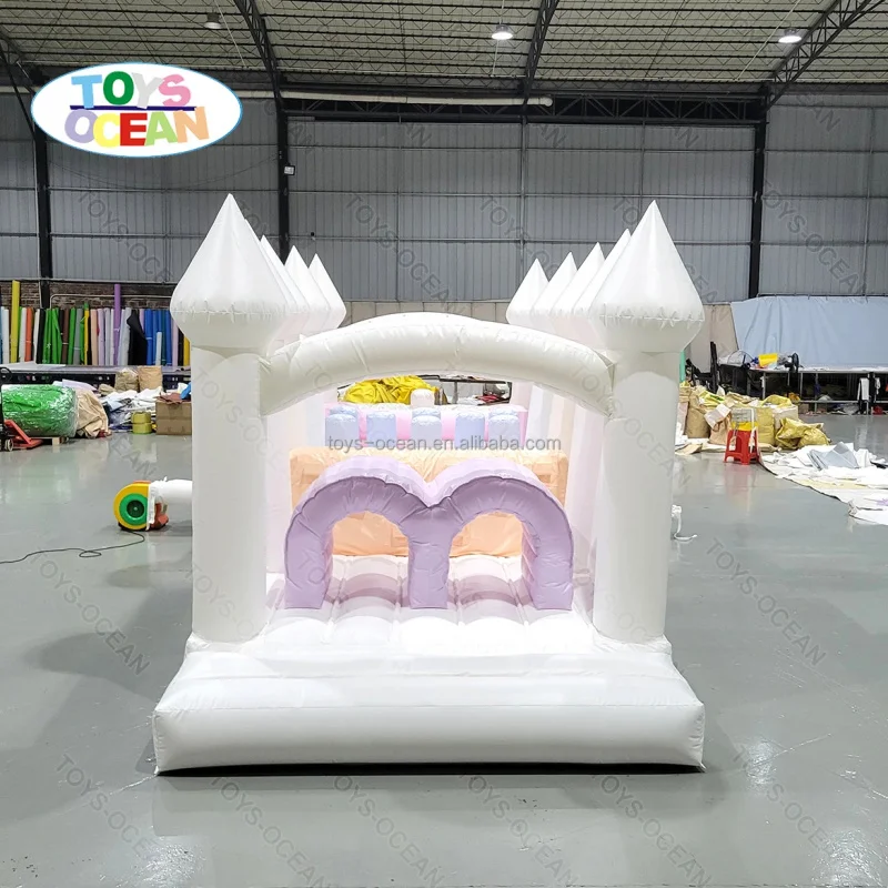Customized Commercial PVC Bounce House White Inflatable Obstacle Course Pool with Slide for Kids