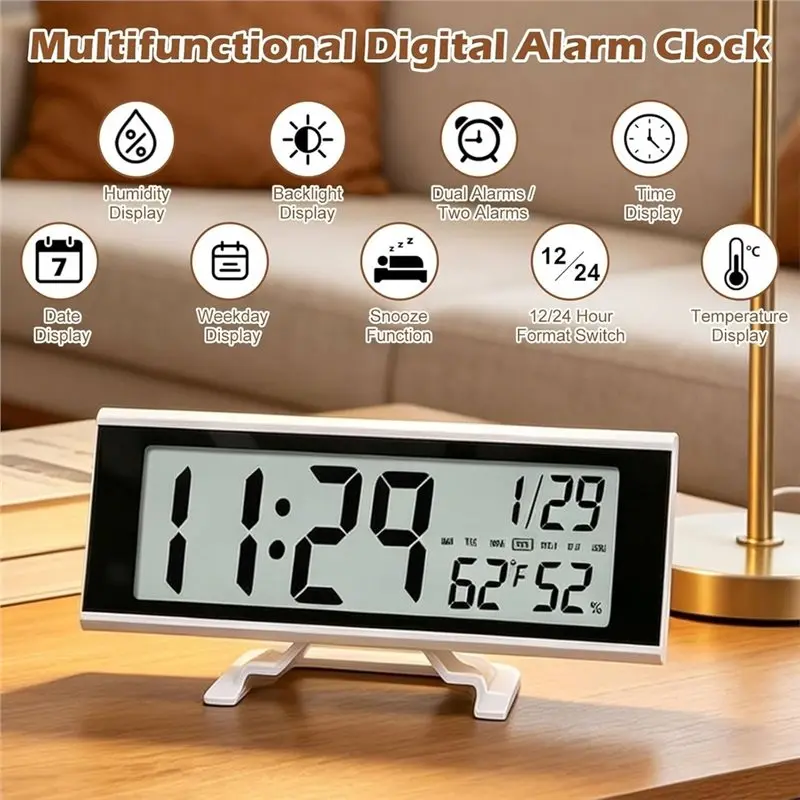 ABLN-Digital Alarm Clock With LCD Display Digital Clock Battery Operated Snooze For Elderly Travel