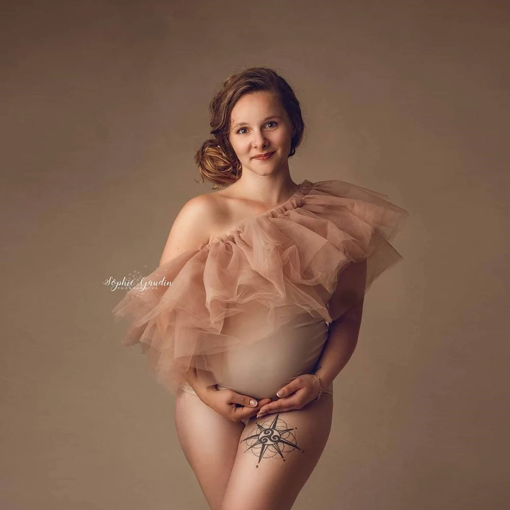 Sexy Maternity Photography Dresses Transparent Tulle Strapless Pullover Cape Pregnancy Women Photo Shoot Props