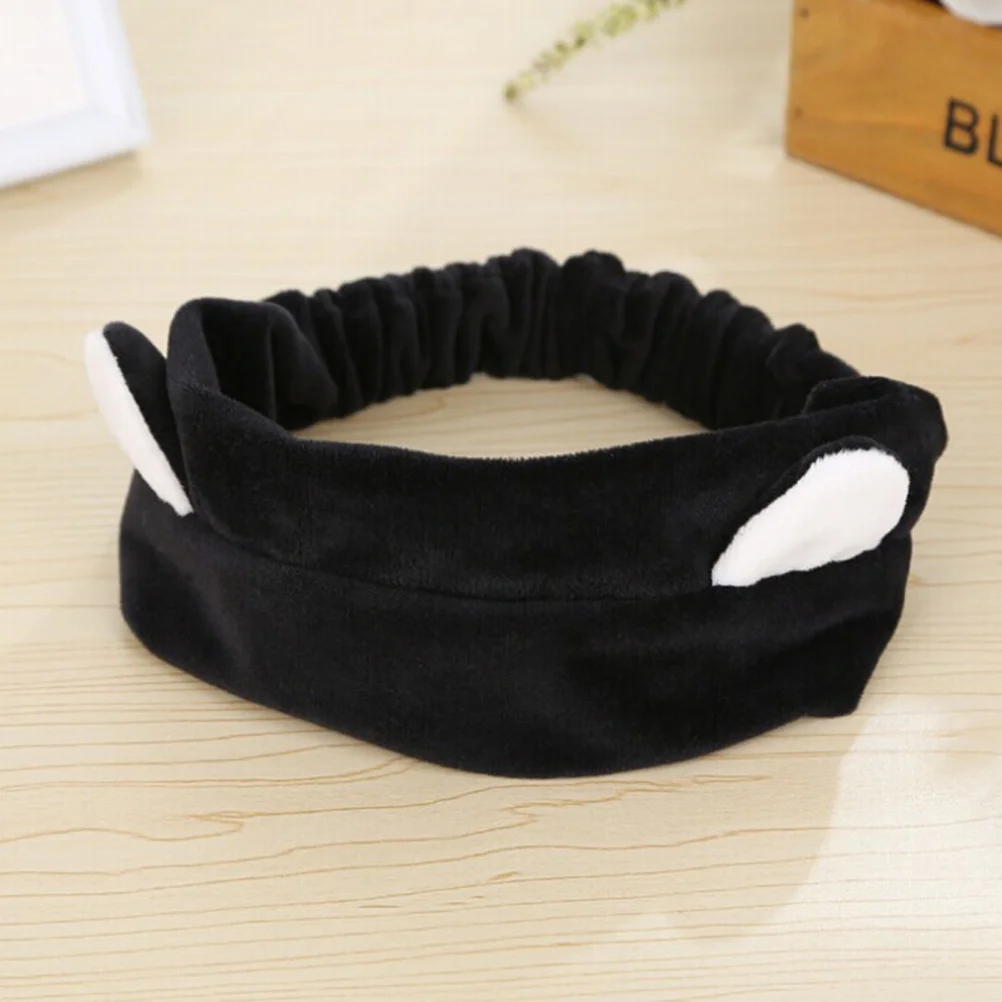 Katzenohren-Stirnband, schwarz, 46 cm, elastisches Tuch, Stoffdurchmesser 15 cm, süßes Damenband zum Waschen des Gesichts, Make-up, Schlaf