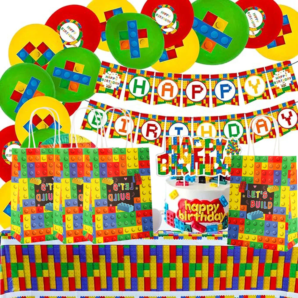 Building Blocks Brick Party Favors Gift Bags, Treat Paper Bag With Handle For Boy Kids Birthday, Baby Shower Decorations, 20Pcs - view 4