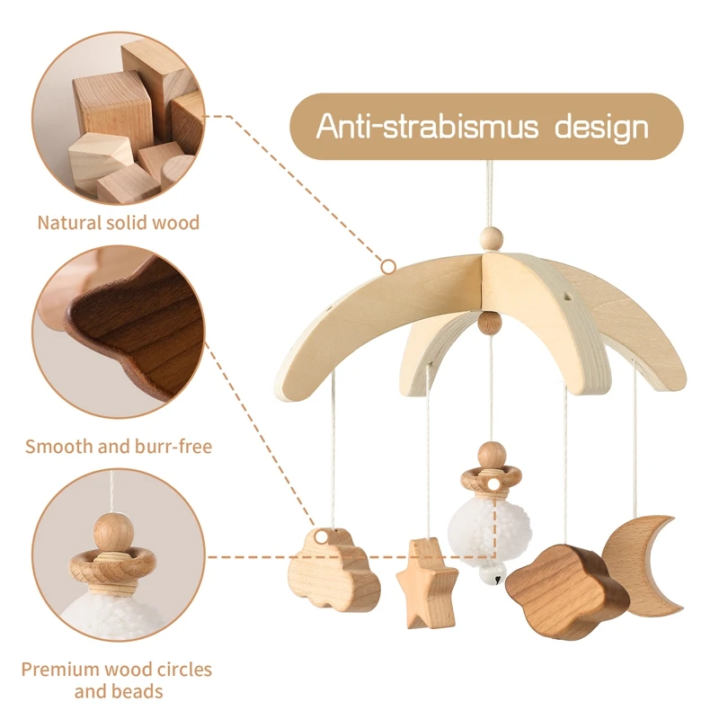 1 zestaw INS karuzela grająca do łóżeczka dziecięcego kształt księżyca drewniany telefon uchwyt gwiazda księżyc łóżko wiszące zabawki wiatrowe szopka dekoracja prezent urodzinowy